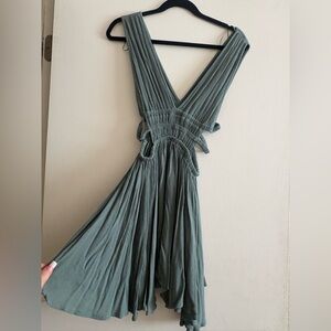 Sage Green Flowy Mini Dress | Windsor Size S Open Back Ruched Waist Dress